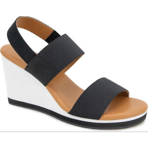 NWT Andre Assous Nelson Black & White Wedge Sandals Size 9.5